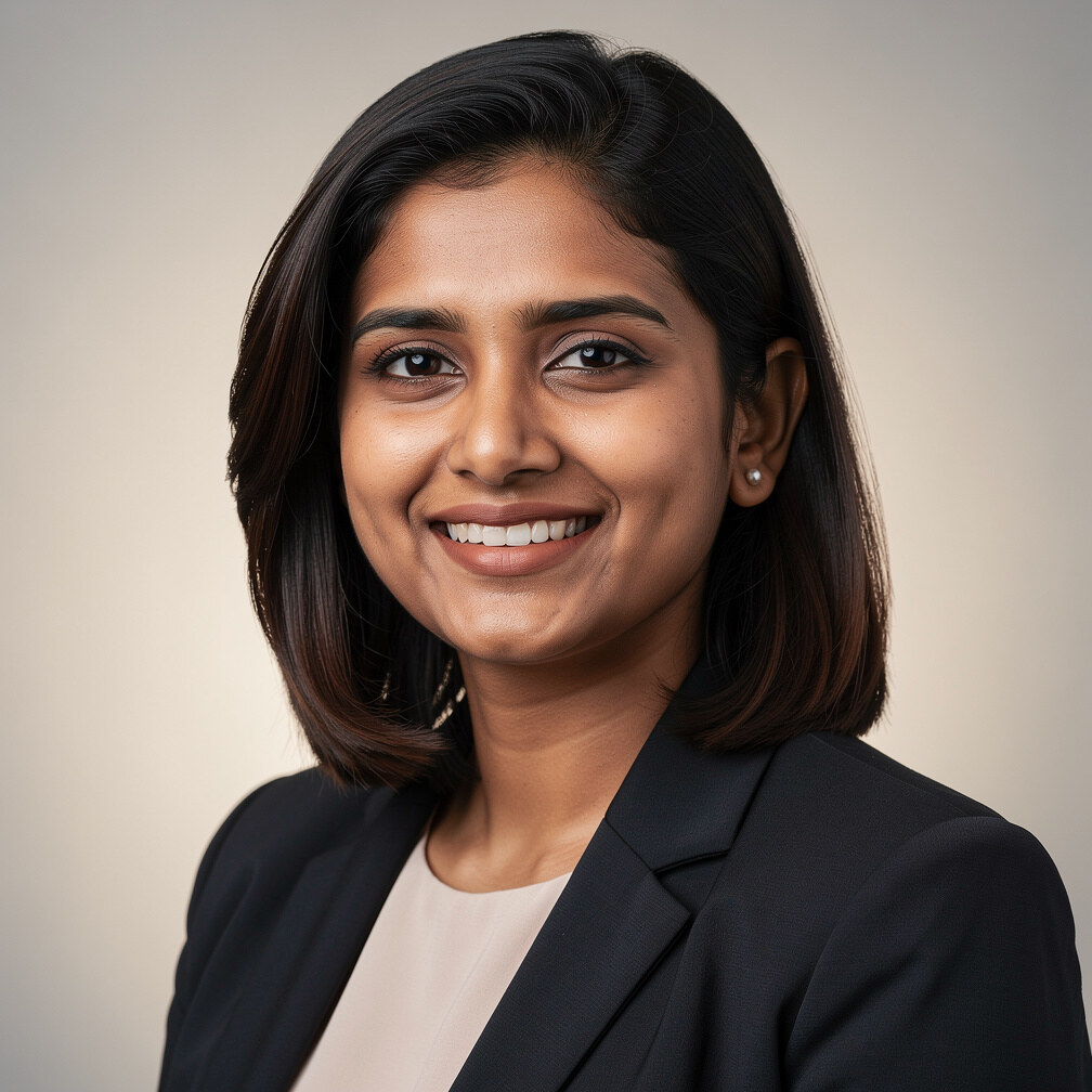 Headshot of a South Asian woman head of engineering smiling