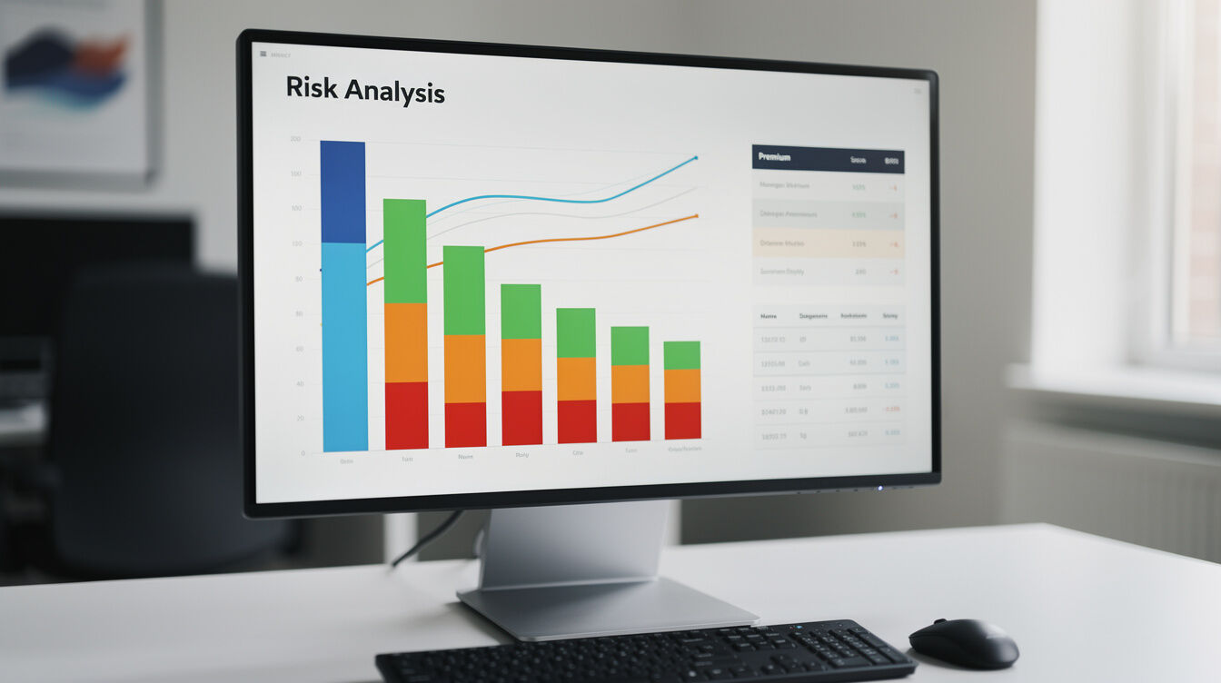 Charts and graphs on a computer screen showing risk analysis data